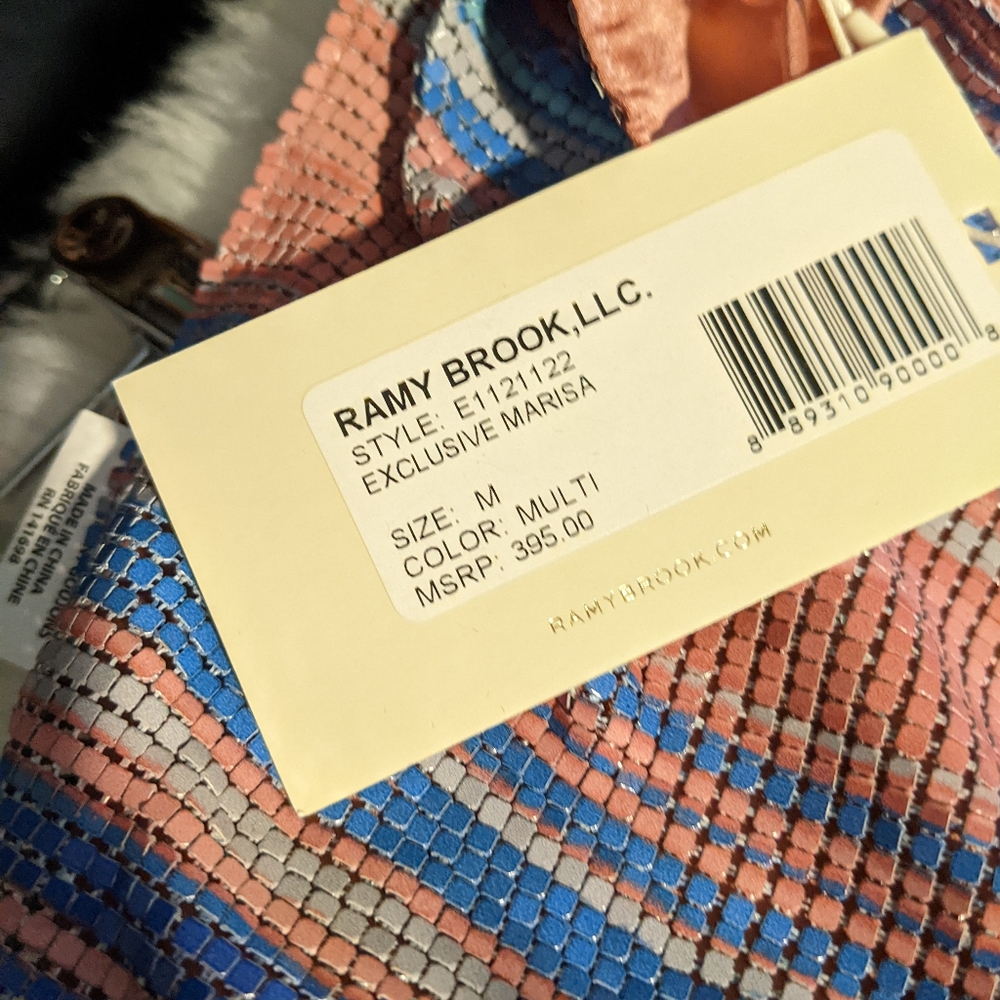 Ramy Brook Blue and Pink Metallic Draped Halter Crop Top - Picture 4 of 5